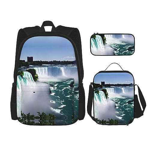 KoNsev Bedruckter Rucksack, 3-teiliges Set, für Reisen, Wandern, leicht, Laptop, Federmäppchen, isolierte Lunchtasche für Damen, Ozean, Strand, Ananas, Niagara Fall, Einheitsgröße von KoNsev