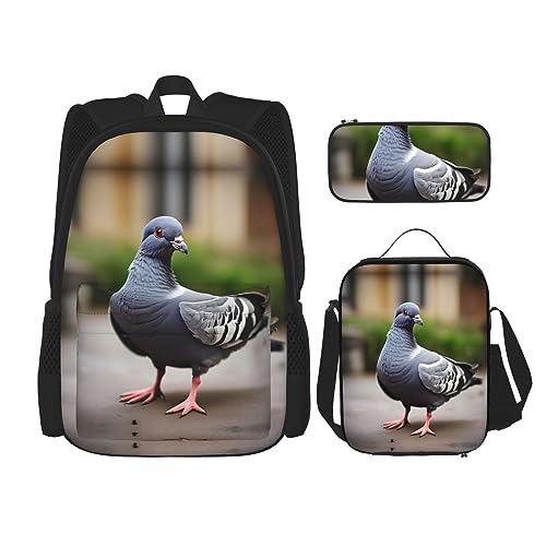 KoNsev Bedruckter Rucksack, 3-teiliges Set, für Reisen, Wandern, leicht, Laptop, Federmäppchen, isolierte Lunchtasche für Damen, Quallenmuster, Graue Taube, Einheitsgröße von KoNsev