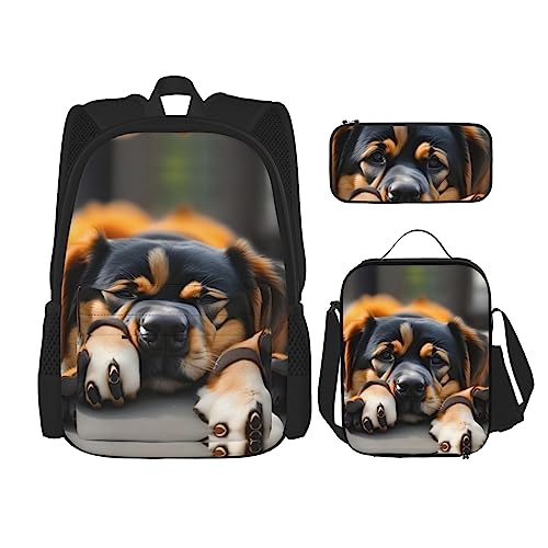 KoNsev Bedruckter Rucksack, 3-teiliges Set, für Reisen, Wandern, leicht, Laptop, Federmäppchen, isolierte Lunchtasche für Damen, magische Owels, Lover Dog Pw, Einheitsgröße von KoNsev