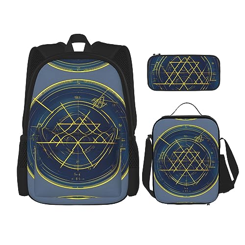 KoNsev Bedruckter Rucksack, 3-teiliges Set, für Reisen, Wandern, leicht, Laptop, Federmäppchen, isolierte Lunchtasche für Damen, mexikanische Otomi-Tiere, Mathematik Geometrie Calculus, Einheitsgröße von KoNsev