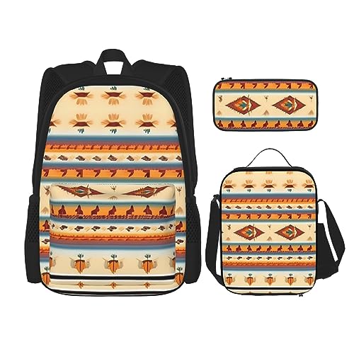 KoNsev Bedruckter Rucksack, 3-teiliges Set, für Reisen, Wandern, leicht, Laptop, Federmäppchen, isolierte Lunchtasche für Damen, nautische Segelboot-Karte, Indianer, Einheitsgröße von KoNsev