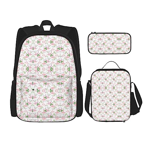 KoNsev Bedruckter Rucksack, 3-teiliges Set, für Reisen, Wandern, leicht, Laptop, Federmäppchen, isolierte Lunchtasche für Damen, rosa Flamingo-Muster, Pink Flamingos, Einheitsgröße von KoNsev