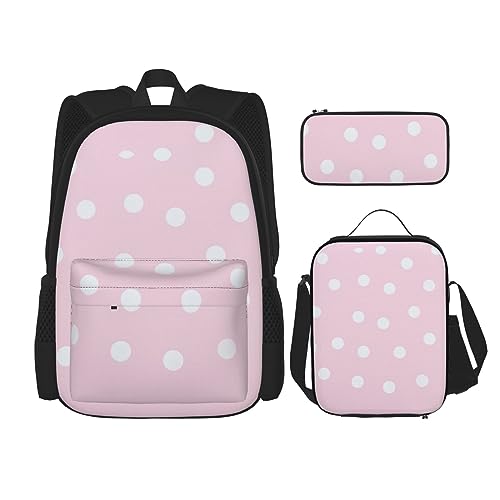 KoNsev Bedruckter Rucksack, 3-teiliges Set, für Reisen, Wandern, leicht, Laptop, Federmäppchen, isolierte Lunchtasche für Damen, rosa Giraffenstruktur, pink / punkte, Einheitsgröße von KoNsev