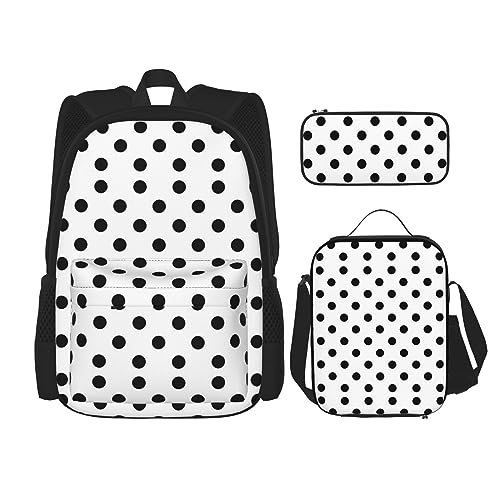 KoNsev Bedruckter Rucksack, 3-teiliges Set, für Reisen, Wandern, leicht, Laptop, Federmäppchen, isolierte Lunchtasche für Frauen, Pizza, Essen, gepunktet, Einheitsgröße von KoNsev