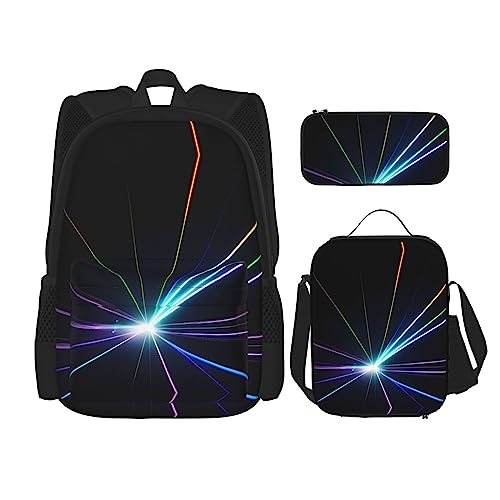 KoNsev Bedruckter Rucksack, 3-teiliges Set, für Reisen, Wandern, leichtes Laptop-Bleistiftetui, isolierte Lunchtasche für Damen, Laserlicht, Laserlicht, Einheitsgröße von KoNsev