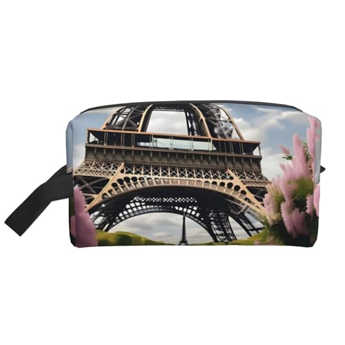 KoNsev Kulturbeutel für Damen und Herren, Motiv: Flower Paris Eiffelturm, kleine Geldbörse, kleine Tasche, Flower Paris Eiffelturm, Einheitsgröße von KoNsev