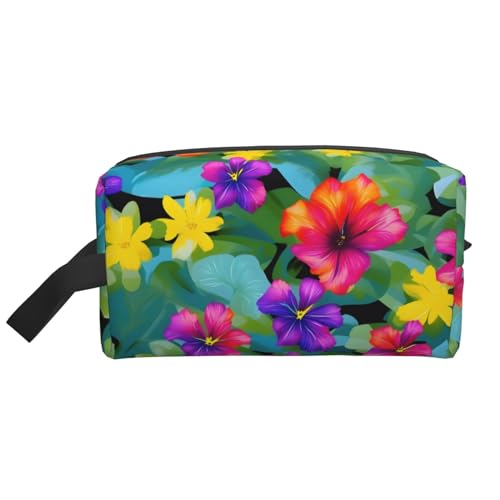 KoNsev Kulturbeutel für Damen und Herren, Motiv: Hawaiianische Blume, kleine Geldbörse, kleine Tasche, Hawaiianische bunte Blume, Einheitsgröße von KoNsev