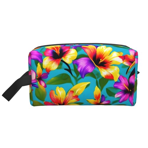 KoNsev Kulturbeutel für Damen und Herren, Motiv: Hawaiianische Blumen, kleine Geldbörse, kleine Tasche, Hawaiianische bunte Blumen, Einheitsgröße von KoNsev