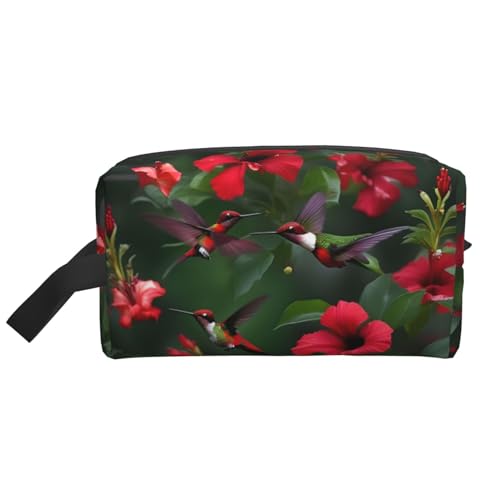 KoNsev Kulturbeutel für Damen und Herren, Motiv: Kolibris, rote Blume, Hibiskus, kleine Münztasche, kleine Tasche, Kolibris, roter Blumen-Hibiskus, Einheitsgröße von KoNsev