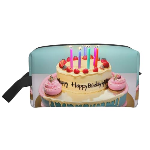 KoNsev Kulturbeutel mit Aufschrift "Happy Birthday", für Damen und Herren, Zubehör, kleine Geldbörse, kleine Tasche, Happy Birthday Big Cake, Einheitsgröße von KoNsev