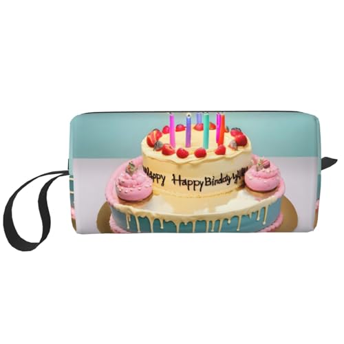 KoNsev Kulturbeutel mit Aufschrift "Happy Birthday", für Damen und Herren, Zubehör, kleine Geldbörse, kleine Tasche, Happy Birthday Big Cake, Einheitsgröße von KoNsev
