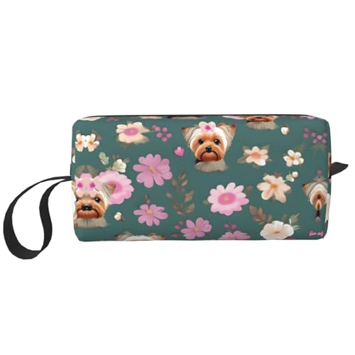 KoNsev Kulturbeutel mit Yorkie-Blumenmuster für Damen und Herren, Zubehör, kleine Geldbörse, kleine Tasche, Yorkie-Blumenmuster, Einheitsgröße von KoNsev