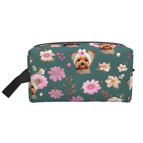 KoNsev Kulturbeutel mit Yorkie-Blumenmuster für Damen und Herren, Zubehör, kleine Geldbörse, kleine Tasche, Yorkie-Blumenmuster, Einheitsgröße von KoNsev