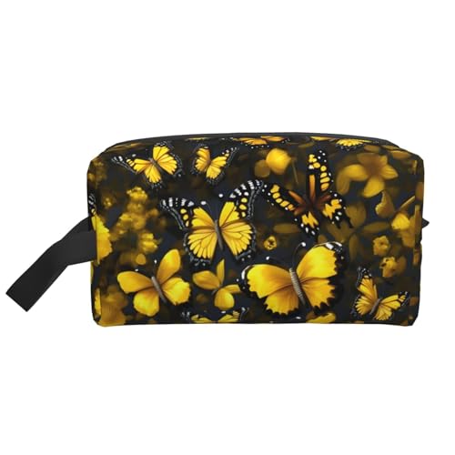 KoNsev Reise-Kulturbeutel für Damen und Herren, Motiv: gelbe Blumen und Schmetterlinge, kleine Tasche, Gelbe Blumen, Schmetterlinge, Einheitsgröße von KoNsev