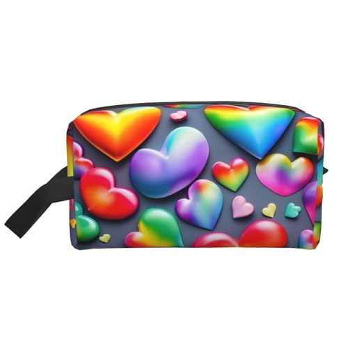 KoNsev Reise-Kulturbeutel für Damen und Herren, Regenbogenfarben, mit Herzen, kleine Münztasche, kleine Tasche, Regenbogenfarbene Herzen, Einheitsgröße von KoNsev