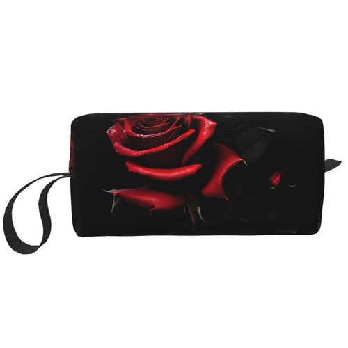 KoNsev Reise-Kulturbeutel für Damen und Herren, Rot und Rosen, kleine Münzgeldbörse, kleine Tasche, Rot und Rosen, Einheitsgröße von KoNsev