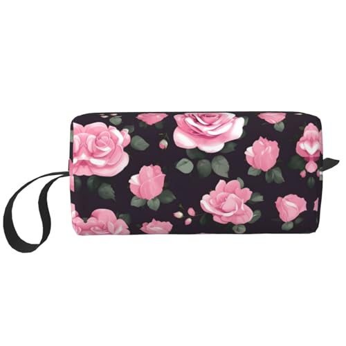 KoNsev Reise-Kulturbeutel für Damen und Herren mit Blumenmuster, Rosa, kleine Münzgeldbörse, kleine Tasche, Blumenmuster, Rosa, Rosa, Einheitsgröße von KoNsev