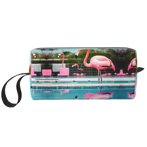 KoNsev Reise-Kulturbeutel mit Flamingo- und Schwimmbädern für Damen und Herren, kleine Münzgeldbörse, kleine Tasche, Flamingo und Schwimmbäder, Einheitsgröße von KoNsev