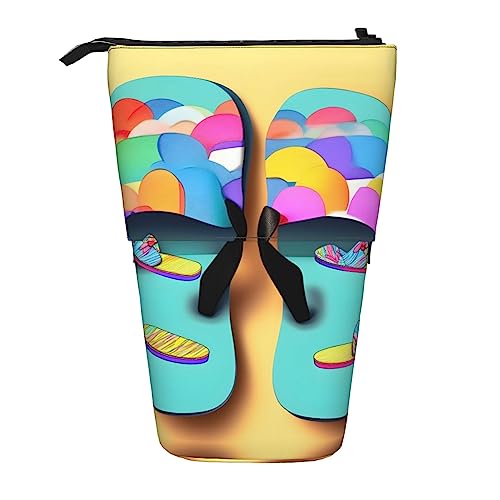 Lustige Flip-Flops, Hausschuhe, Kunst-Sandalen-Druck, Teleskop-Federtasche, Stifthalter, Schreibwarenetui, aufstellbare Transformator-Tasche von KoNsev