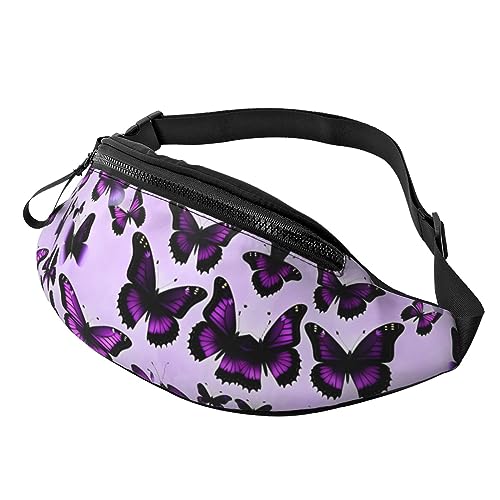 Modische Schultertasche, Schultertasche, Bauchtasche, lässig, für Workout, Reisen, Laufen, Violett mit Schmetterlingen, Schwarz , Einheitsgröße von KoNsev