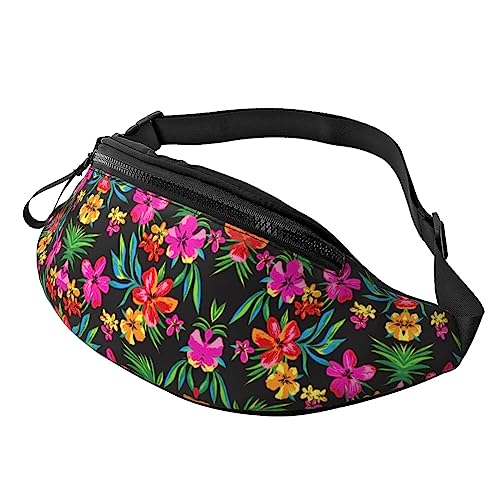 Modische Schultertasche mit hawaiianischer Blume, Bauchtasche, Bauchtasche, Rucksack für Workout, Reisen, Laufen, Schwarz , Einheitsgröße von KoNsev