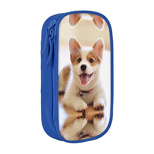 Niedliches Corgi-Federmäppchen, mittlere Größe, Stiftehalter, Tasche mit Doppelreißverschlüssen für die Arbeit, niedlich, blau, Einheitsgröße, Koffer von KoNsev