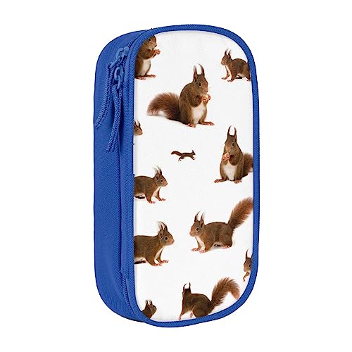 Niedliches Eichhörnchen-Federmäppchen, mittlere Größe, Stiftehalter, Tasche mit Doppelreißverschlüssen für die Arbeit, niedlich, blau, Einheitsgröße, Koffer von KoNsev
