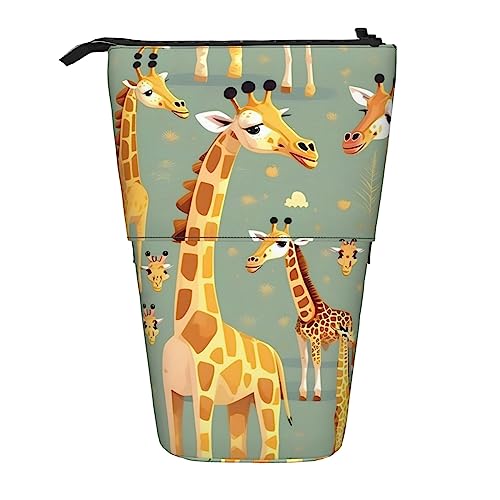 Niedliches Teleskop-Federmäppchen mit wildem Cartoon-Giraffen-Druck, Stifthalter, Schreibwarenetui, aufstellbar, einziehbare Transformator-Tasche von KoNsev