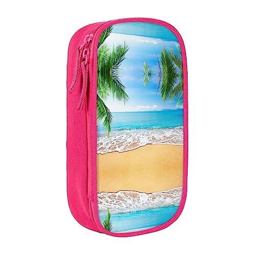 Ocean Sea Beach Palm Leaves Federmäppchen, mittlere Größe, Stiftehalter, Tasche mit Doppelreißverschlüssen für die Arbeit, niedlich, rose, Einheitsgröße, Koffer von KoNsev