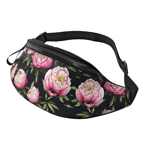 Pfingstrose Blumen Blüten Druck Mode Sling Geldbörse Schultertasche Bauchtasche Bauchtasche Causal Brust Bauchtasche Rucksack für Workout Reisen Laufen, Schwarz , Einheitsgröße von KoNsev