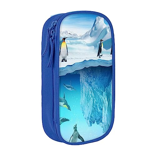 Pinguine auf dem Eisberg Federmäppchen, mittlere Größe, Stiftehalter, Tasche mit Doppelreißverschlüssen für die Arbeit, niedlich, blau, Einheitsgröße, Koffer von KoNsev