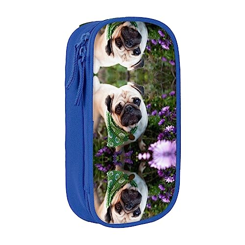 Pugs in The Garden Federmäppchen, mittlere Größe, Stiftehalter, Tasche mit Doppelreißverschlüssen für die Arbeit, niedlich, blau, Einheitsgröße, Koffer von KoNsev