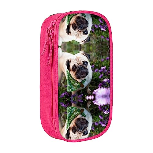 Pugs in The Garden Federmäppchen, mittlere Größe, Stiftehalter, Tasche mit Doppelreißverschlüssen für die Arbeit, niedlich, rose, Einheitsgröße, Koffer von KoNsev