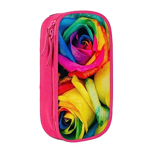 Rainbow Rose Federmäppchen, mittlere Größe, Stiftehalter, Tasche mit Doppelreißverschlüssen für die Arbeit, niedlich, rose, Einheitsgröße, Koffer von KoNsev