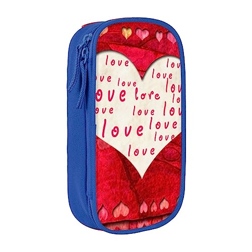 Red Hearts Love Federmäppchen, mittlere Größe, Stiftehalter, Tasche mit Doppelreißverschlüssen für die Arbeit, niedlich, blau, Einheitsgröße, Koffer von KoNsev