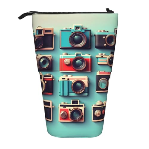 Retro Cool Camera Collection Print Teleskop Bleistift Tasche Stifthalter Schreibwaren Fall,Stand-Up Retractable Transformator Tasche von KoNsev