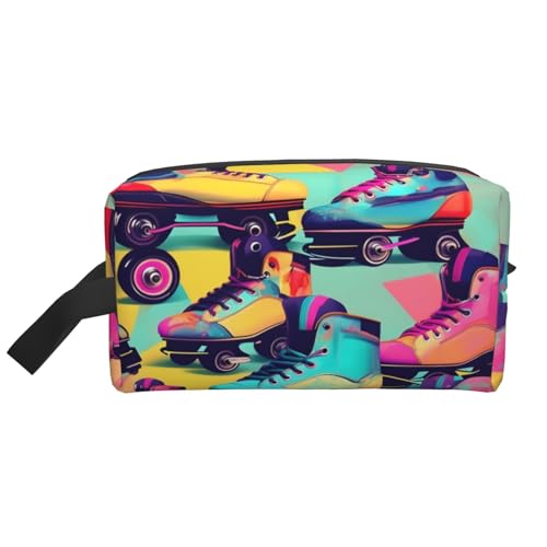 Retro-Kulturbeutel für Damen und Herren, bunt, für Damen und Herren, kleine Münzgeldbörse, kleine Tasche, Retro-Rollschuhe, bunt, Einheitsgröße von KoNsev