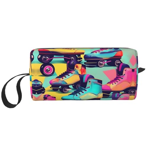 Retro-Kulturbeutel für Damen und Herren, bunt, für Damen und Herren, kleine Münzgeldbörse, kleine Tasche, Retro-Rollschuhe, bunt, Einheitsgröße von KoNsev