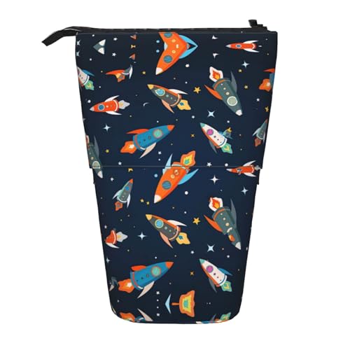 Rocket In Space Print Teleskop Bleistift Tasche Stifthalter Schreibwaren Fall,Stand-Up Retractable Transformator Tasche von KoNsev