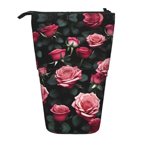 Rose Flower Of Many Print Teleskop Bleistift Tasche Stifthalter Schreibwaren Fall,Stand-Up Retractable Transformator Tasche von KoNsev