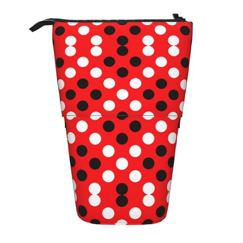 Rot Weiß Polka Dot Print Teleskop Bleistift Tasche Stifthalter Schreibwaren Fall,Stand-Up Retractable Transformator Tasche von KoNsev