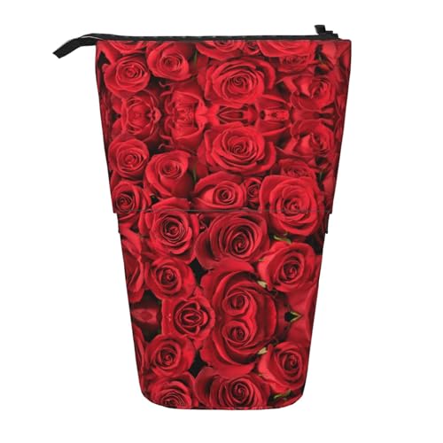 Rote Rosen-Druck-Teleskop-Bleistift-Tasche Stifthalter Schreibwaren-Kasten, aufklappbare Transformator-Tasche von KoNsev