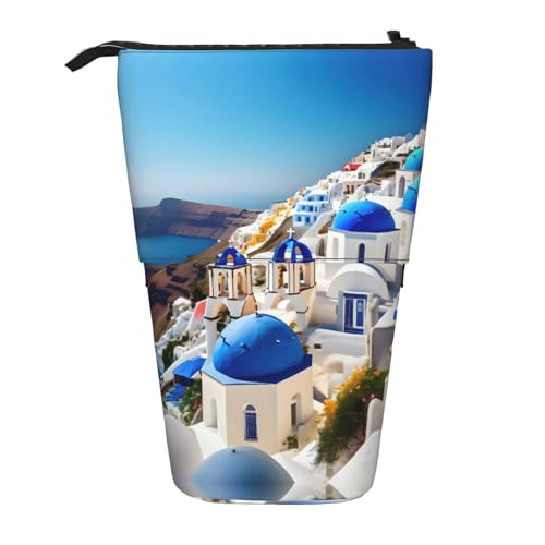 Santorini Griechische Insel Meerblick Druck Teleskop Bleistift Tasche Stifthalter Schreibwaren Fall Aufstellbar Einziehbare Transformator Tasche von KoNsev