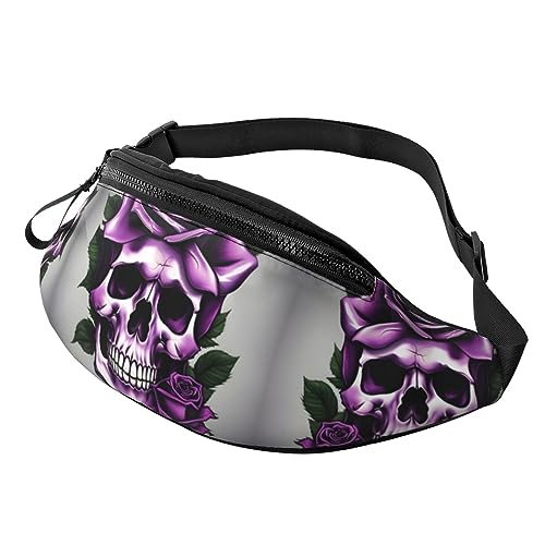 Schultertasche, Schultertasche, Bauchtasche, Bauchtasche, Rucksack für Workout, Reisen, Laufen, Violett mit Rosen-Totenkopf, Schwarz , Einheitsgröße von KoNsev