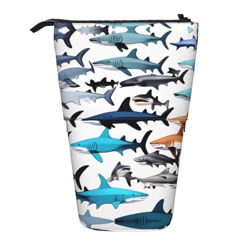 Sharks Pattern Print Teleskop Bleistift Tasche Stifthalter Schreibwaren Fall,Stand-Up Retractable Transformator Tasche von KoNsev