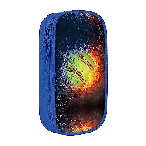 Softball-Federmäppchen, mittlere Größe, Stiftehalter, Tasche mit Doppelreißverschlüssen für die Arbeit, niedlich, blau, Einheitsgröße, Koffer von KoNsev