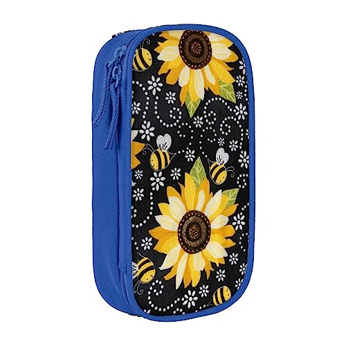 Sunflower Bienen Federmäppchen, mittlere Größe, Stiftehalter, Tasche mit Doppelreißverschlüssen für die Arbeit, niedlich, blau, Einheitsgröße, Koffer von KoNsev