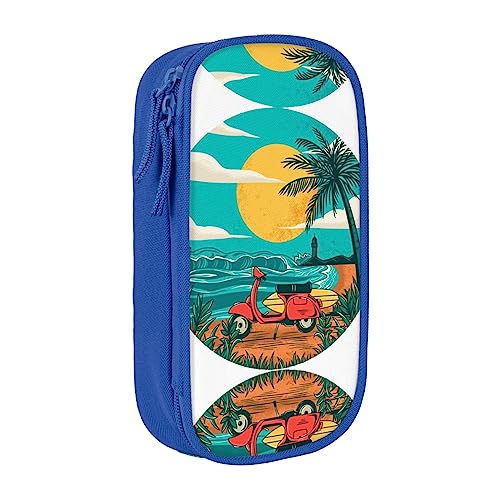 Sunset Beach Palm Tree Federmäppchen, mittlere Größe, Stiftehalter, Tasche mit Doppelreißverschlüssen für die Arbeit, niedlich, blau, Einheitsgröße, Koffer von KoNsev