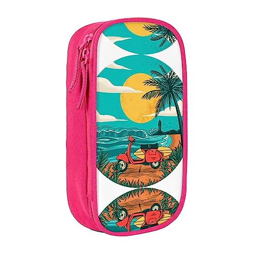 Sunset Beach Palm Tree Federmäppchen, mittlere Größe, Stiftehalter, Tasche mit Doppelreißverschlüssen für die Arbeit, niedlich, rose, Einheitsgröße, Koffer von KoNsev