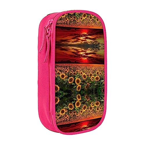 Sunset Sunflower Federmäppchen, mittlere Größe, Stiftehalter, Tasche mit Doppelreißverschlüssen für die Arbeit, niedlich, rose, Einheitsgröße, Koffer von KoNsev